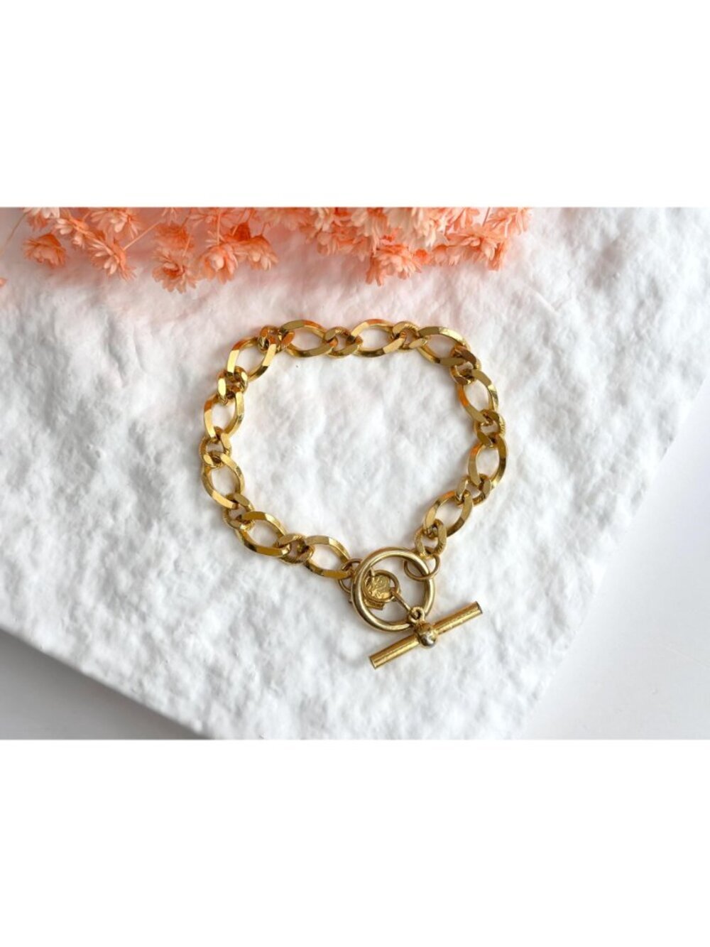 Cable Chain Gold Toned  Toggle Clasp Chunky Vintage 80's Style Bracelet - Picture 12 of 12
